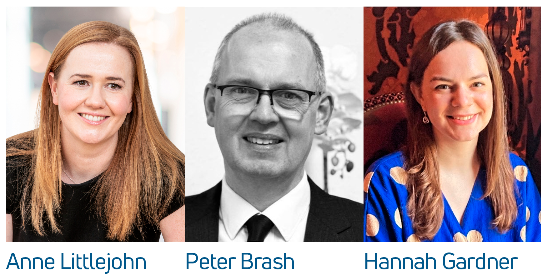 Portraits of Anne Littlejohn, Peter Brash and Hannah Gardner